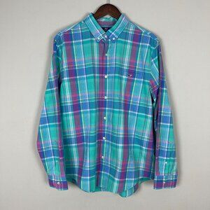 Vineyard Vines Shirt Men Large Slim Fit Tucker Button Up Casual Dress Green Blue